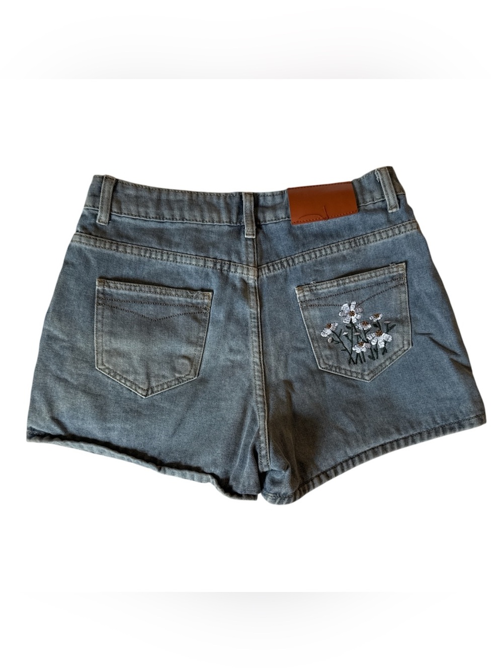 Embroidered Denim High-Rise Women’s Shorts - Blue